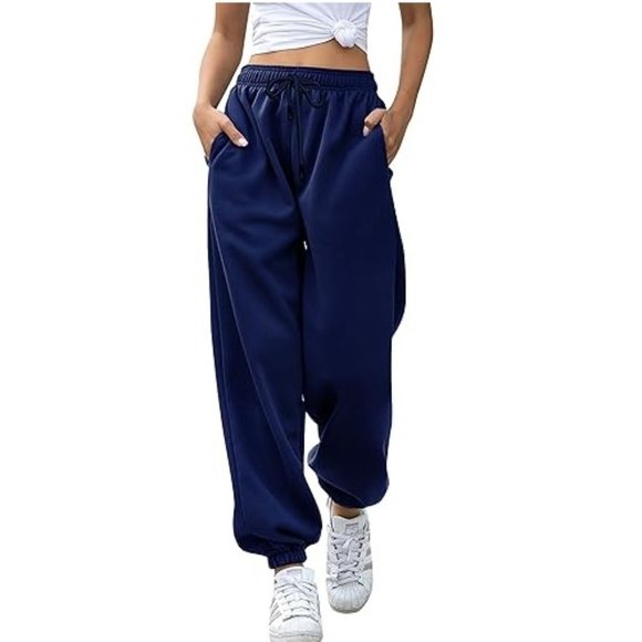 Baggy Sweatpants for Women Relaxed Fit Joggers with pockets Oversized Navy Blue - Picture 4 of 12